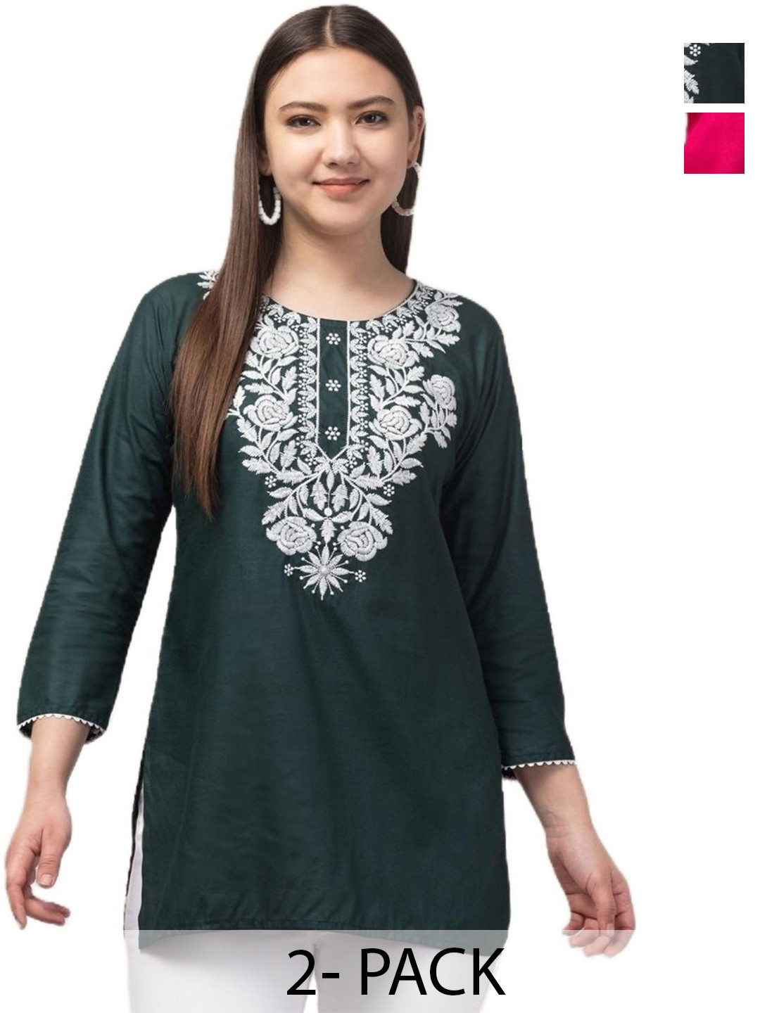Aura Glam Pack Of 2 Embroidered Chikankari Short Kurtis