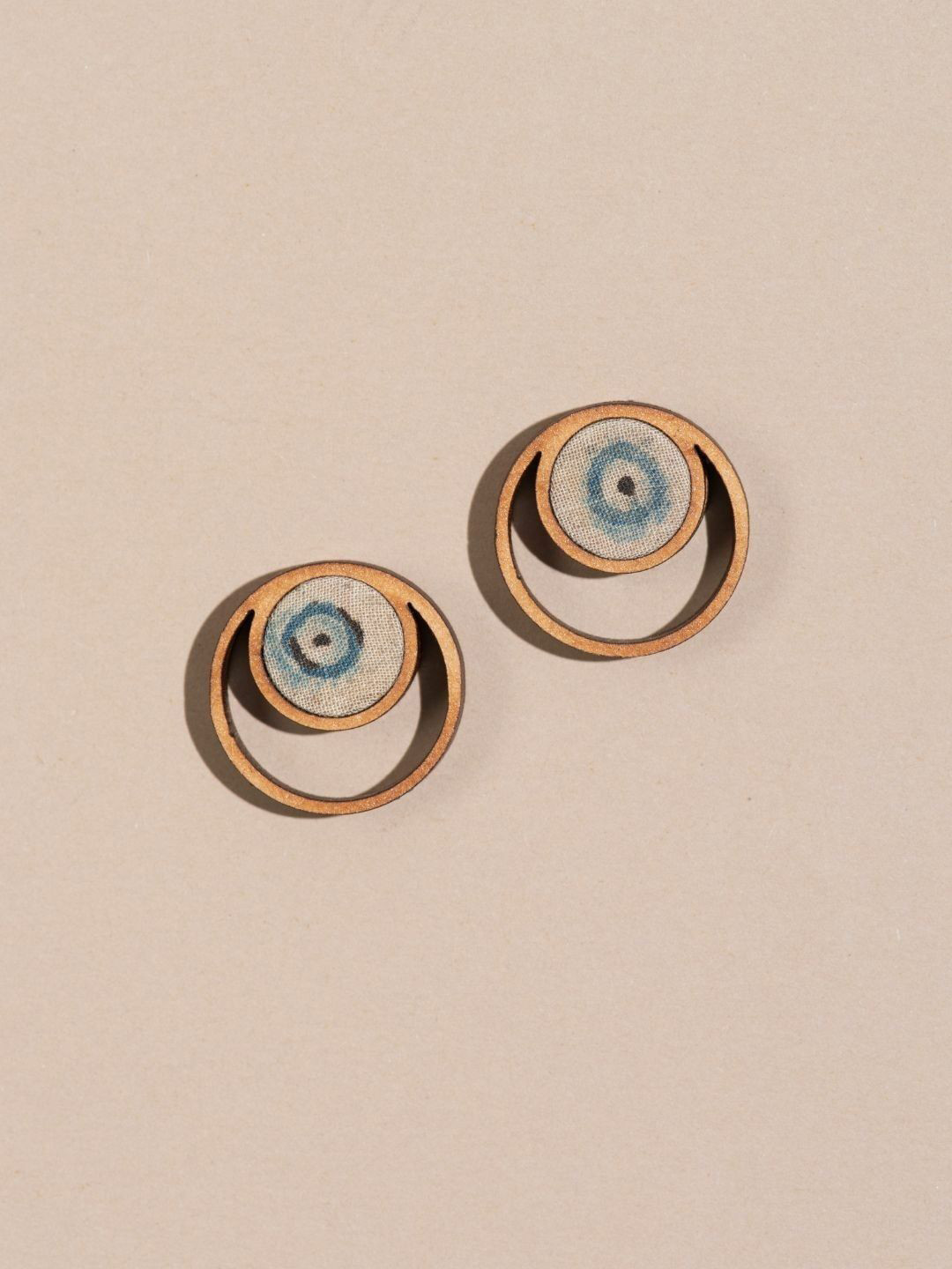WHE Ajrakh Fabric And Repurposed Wood Circular Shaped Studs