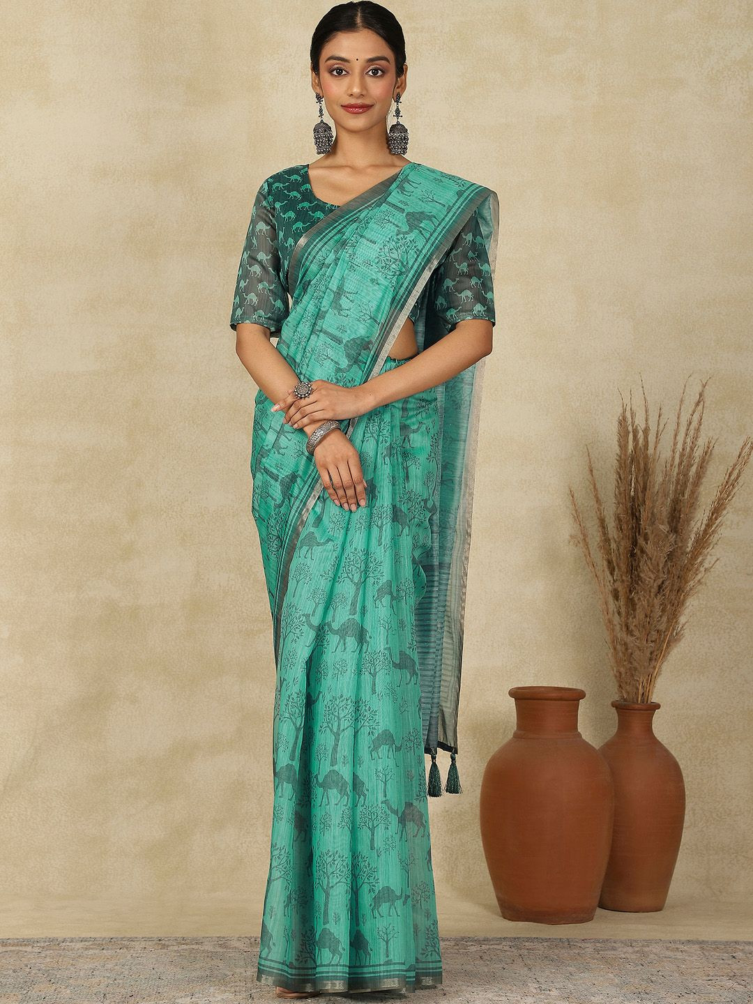 all about you Printed Daily Wear Saree with Matching Blouse