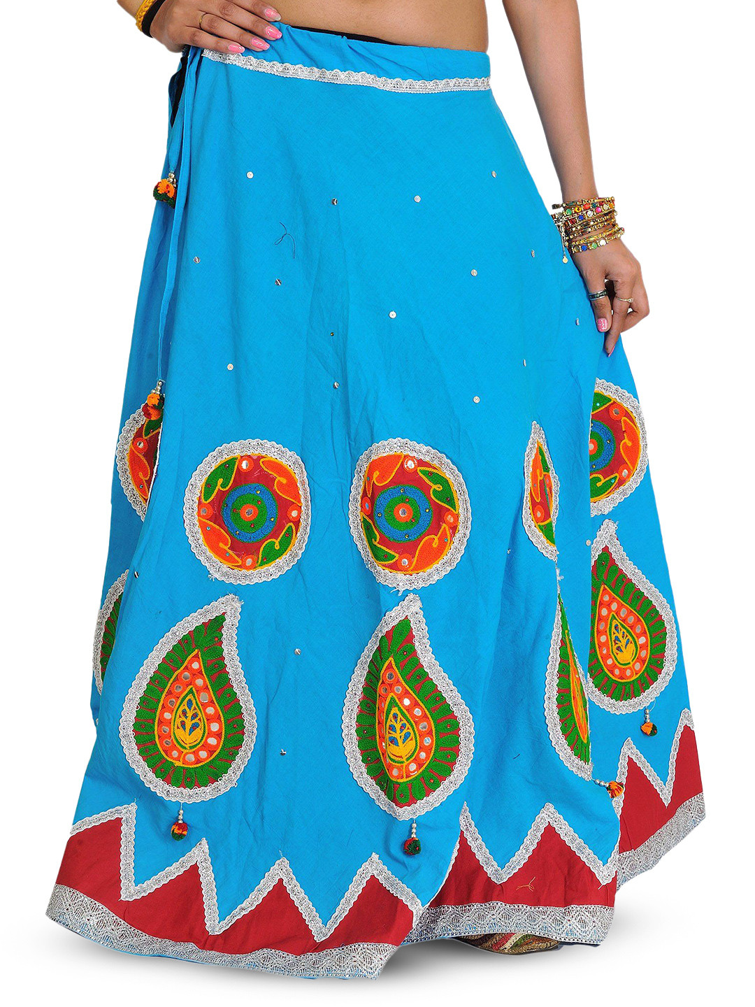 Exotic India Ghagra Skirt From Gujarat With Embroidered Applique & Sequins