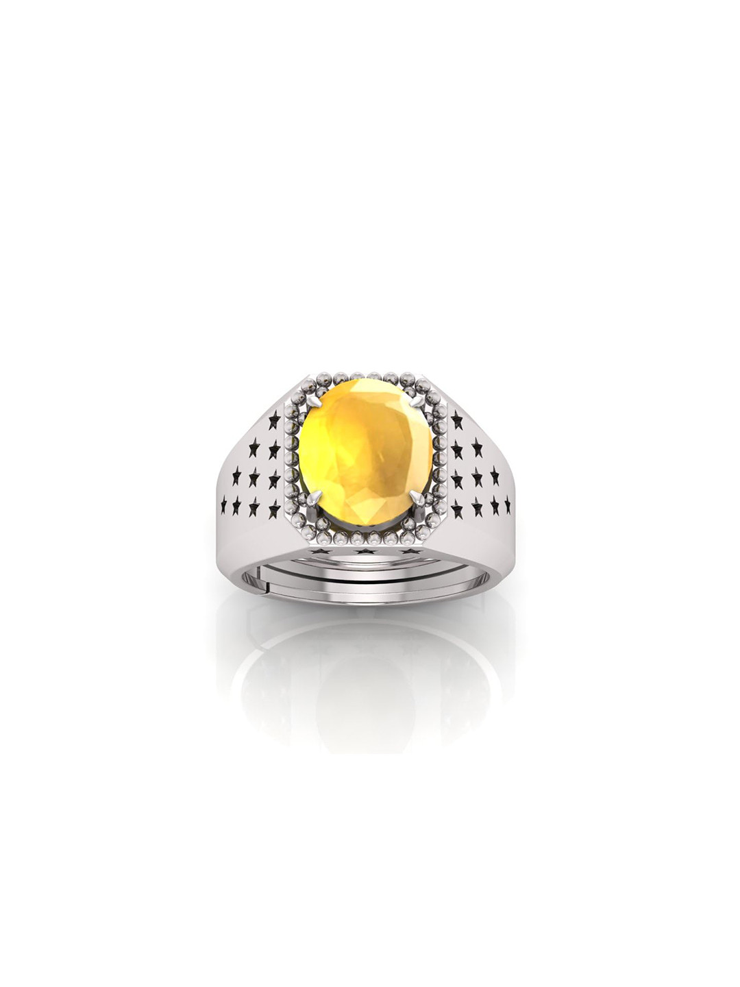 RRVGEM 10.00 Ratti Yellow Sapphire Silver Plated Ring Astrological Adjustable Ring Size 16-