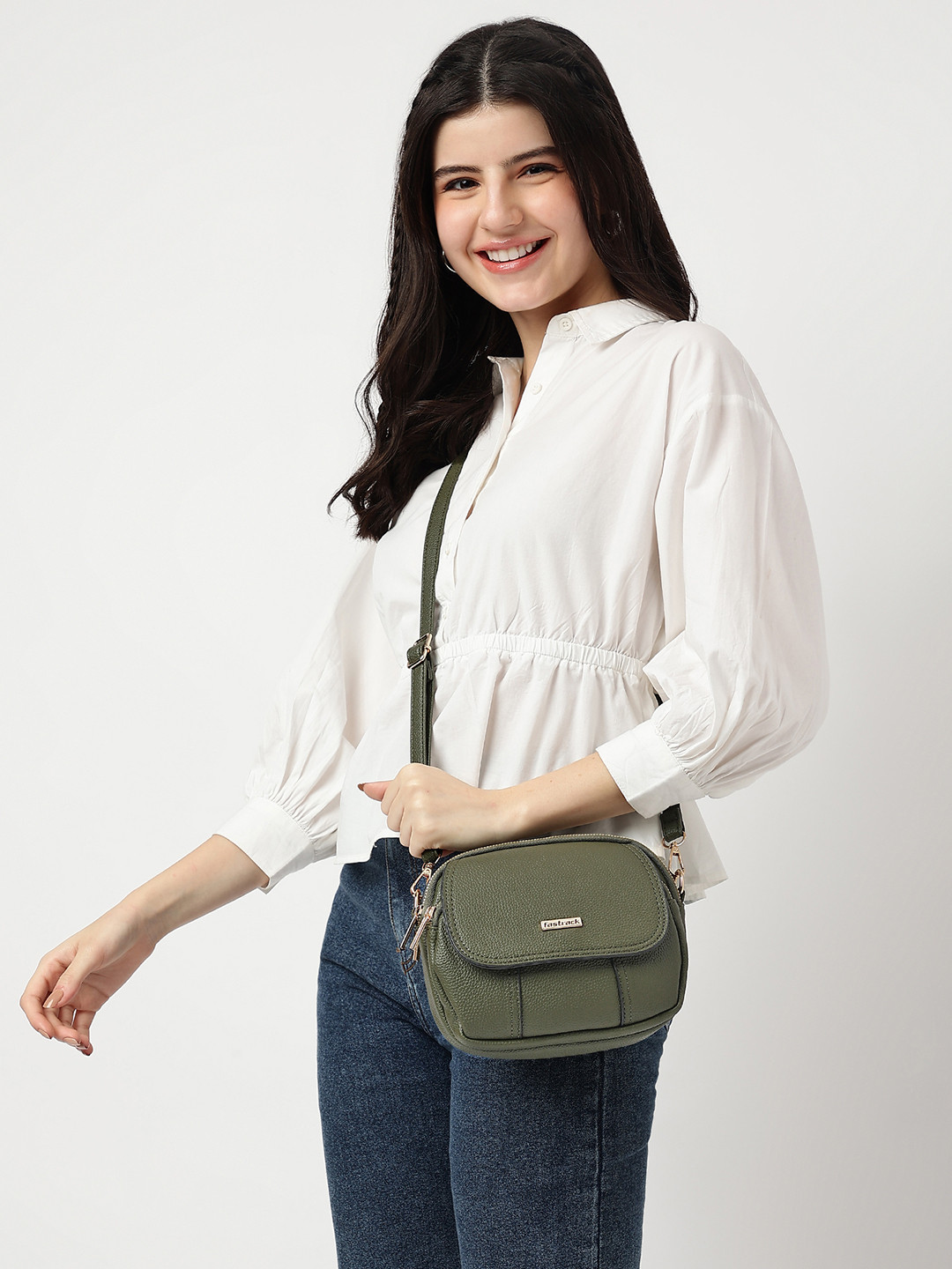 Fastrack Women Textured Sling Bag with Dual Zipper Compartments