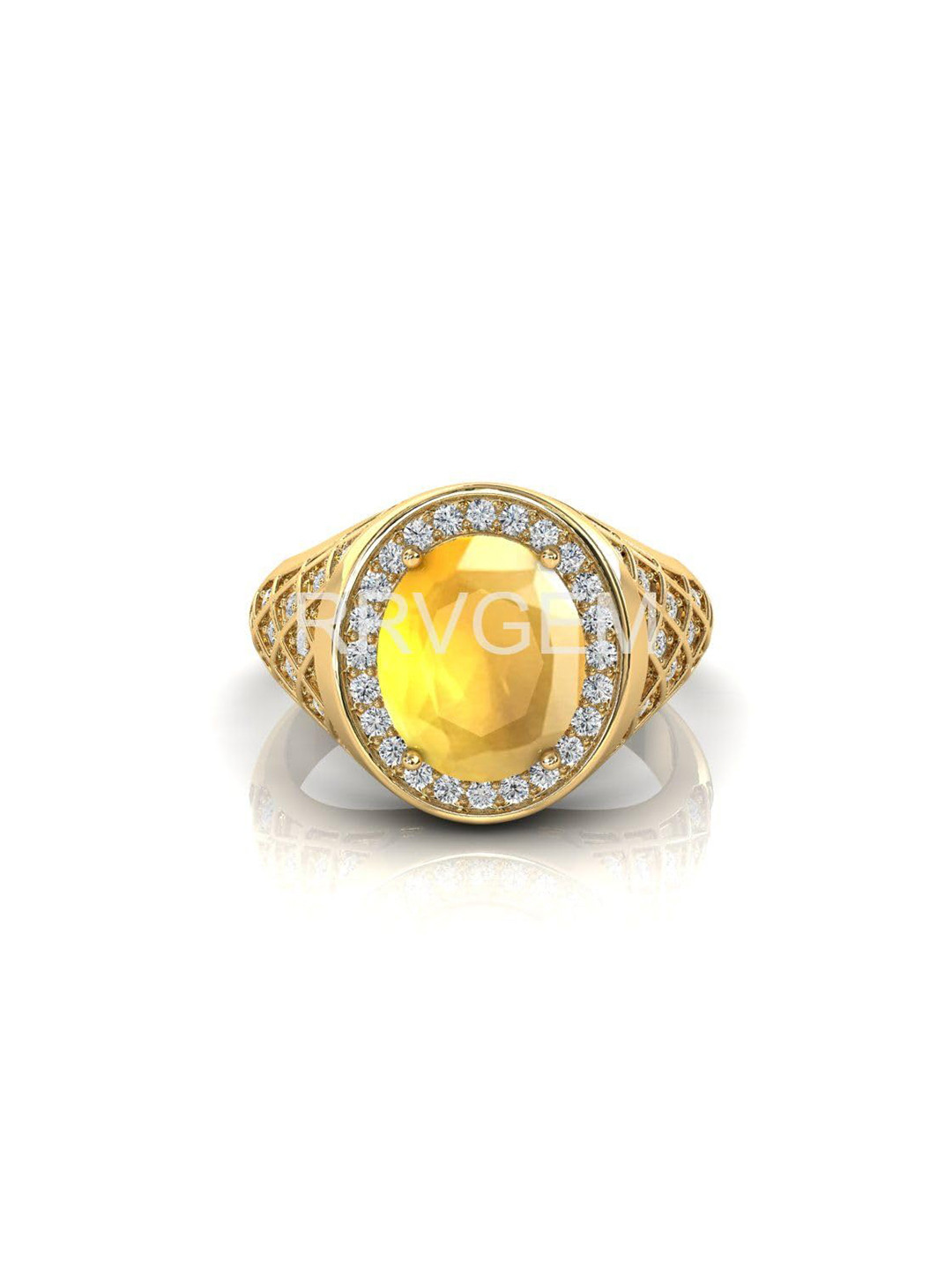 RRVGEM Yellow Sapphire 8.00 KT 8.30 KT Pukhraj Gold Plated Adjustable Finger Ring