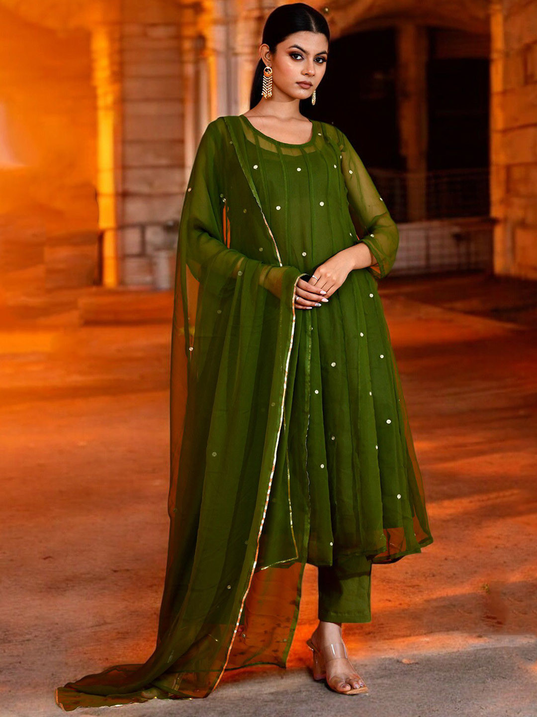 Bannhi by Priyanka Rathore  Women Ethnic Motifs Embroidered Regular Mirror Work Kurta Trousers & With Dupatta