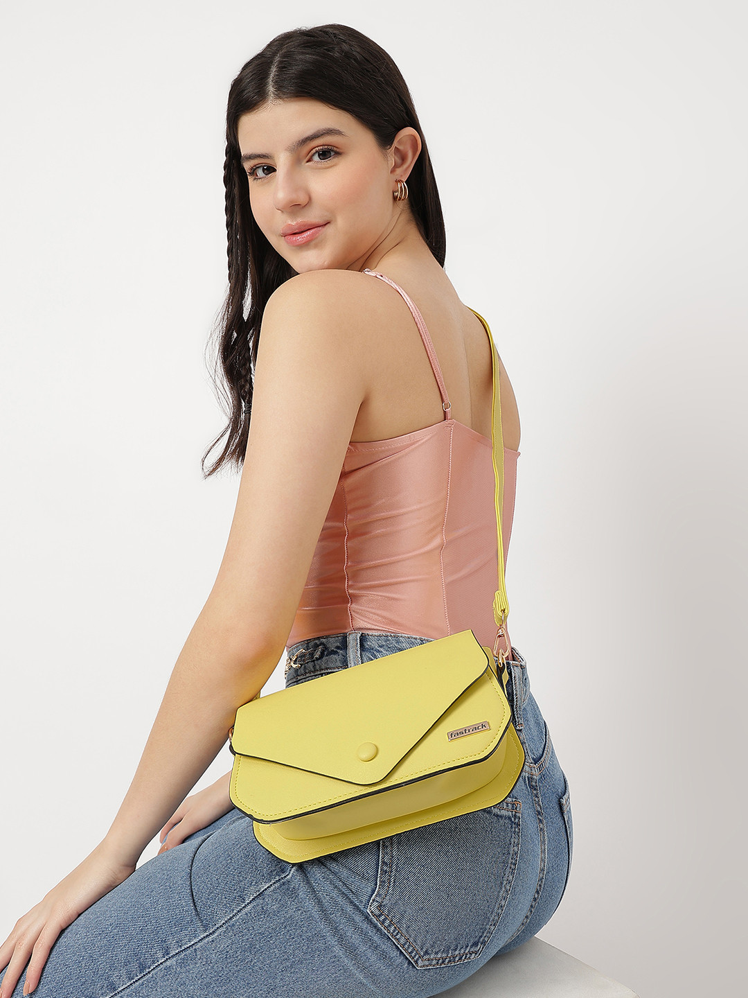 Fastrack Women Solid Envelope-Style Mini Sling Bag with Flap Button Closure