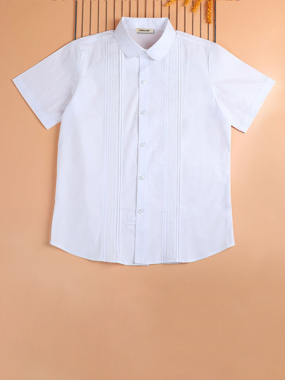 INCLUD Girls Peter Pan Collar Pintucks Casual Shirt