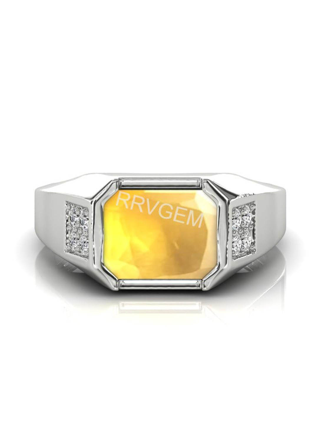 RRVGEM 9.25 Ratti Yellow Silver Plated Sapphire Pukhraj Ring