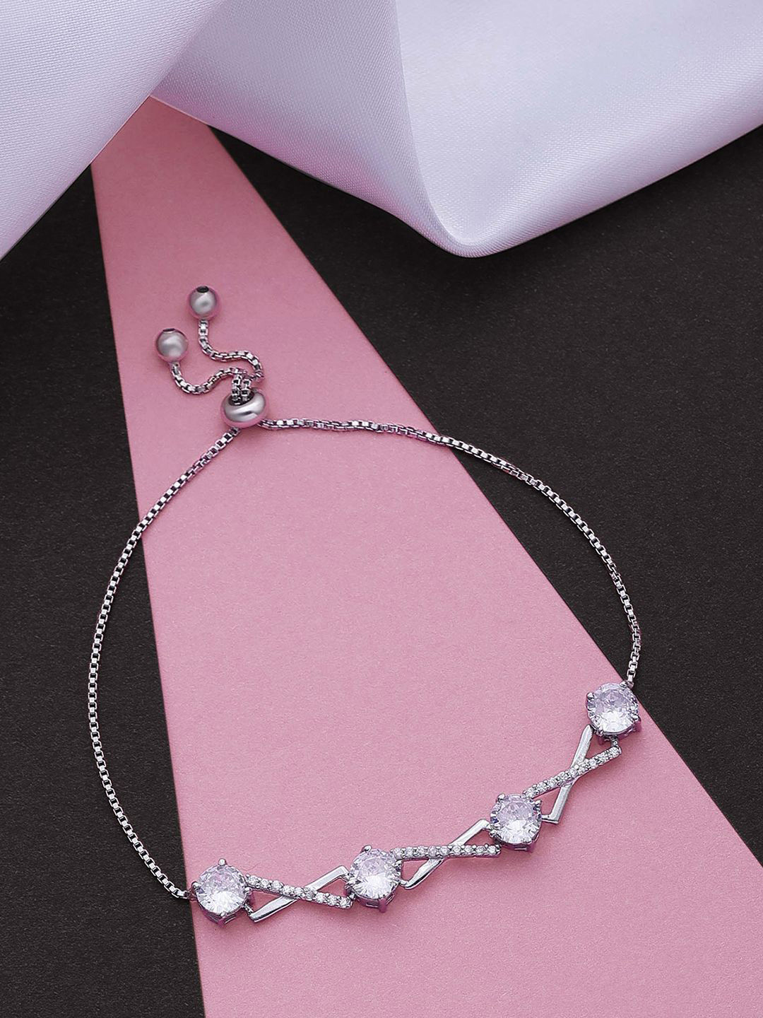 Tweov  Jewels 925 Sterling Silver Plated CZ Studded Infinity Chain Bracelet