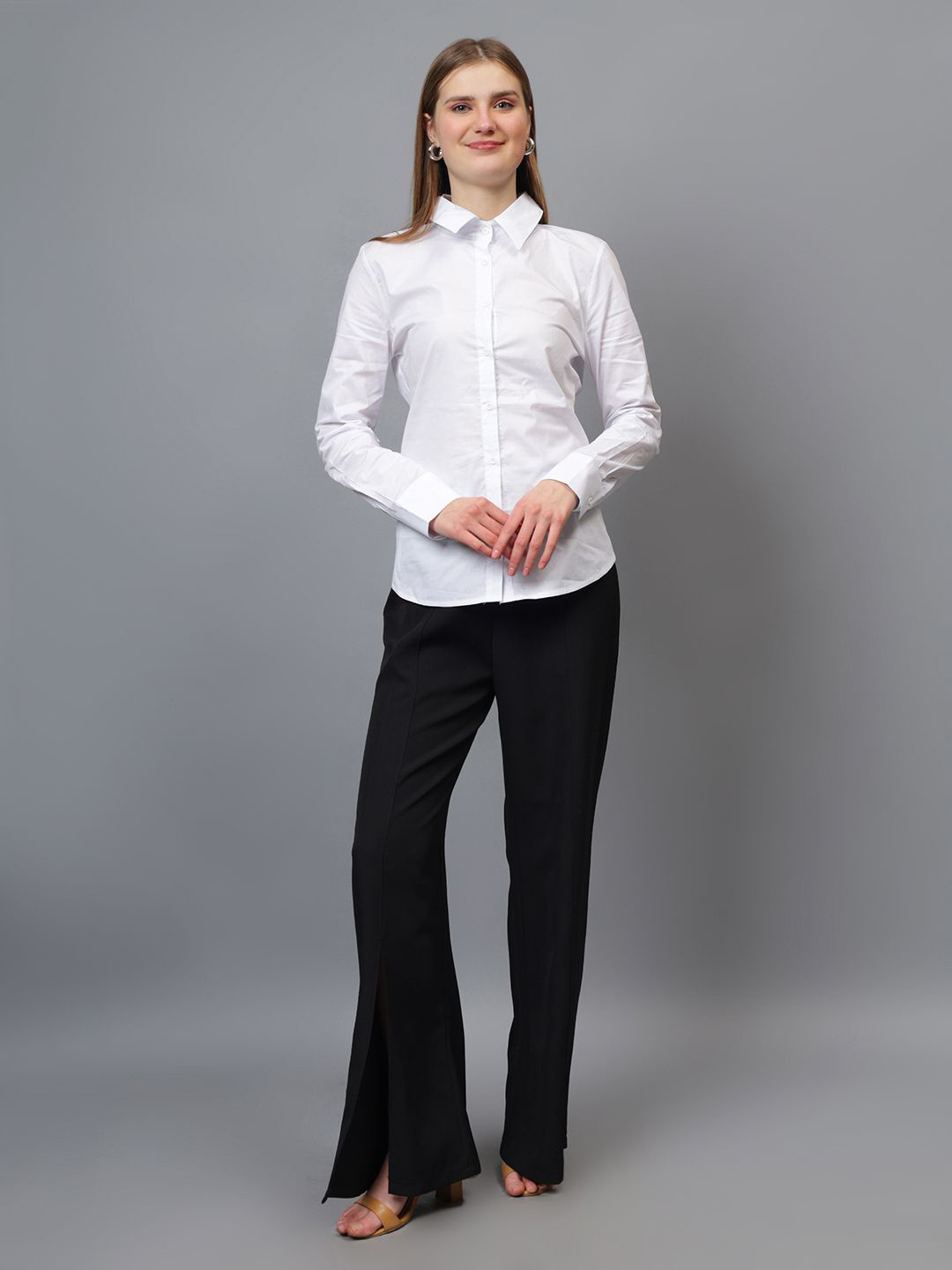 Fashion Gaiia Straight Roll-Up Sleeves Cotton Shirt