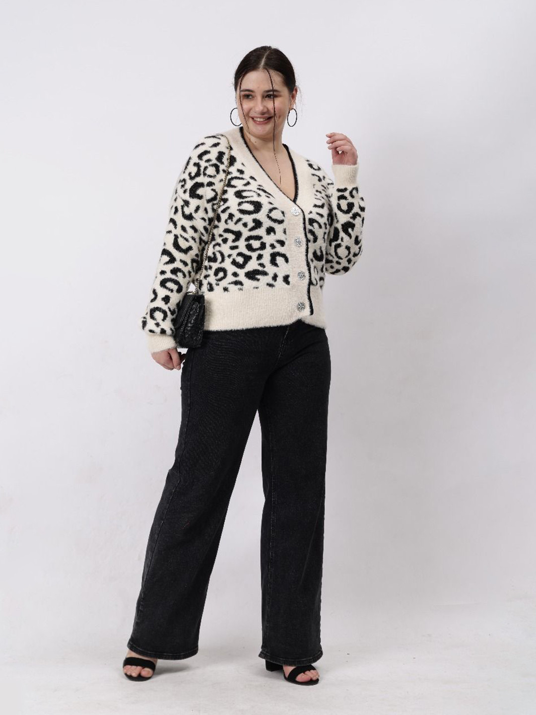 Fashion Gaiia Women Animal Print V-Neck Cardigan