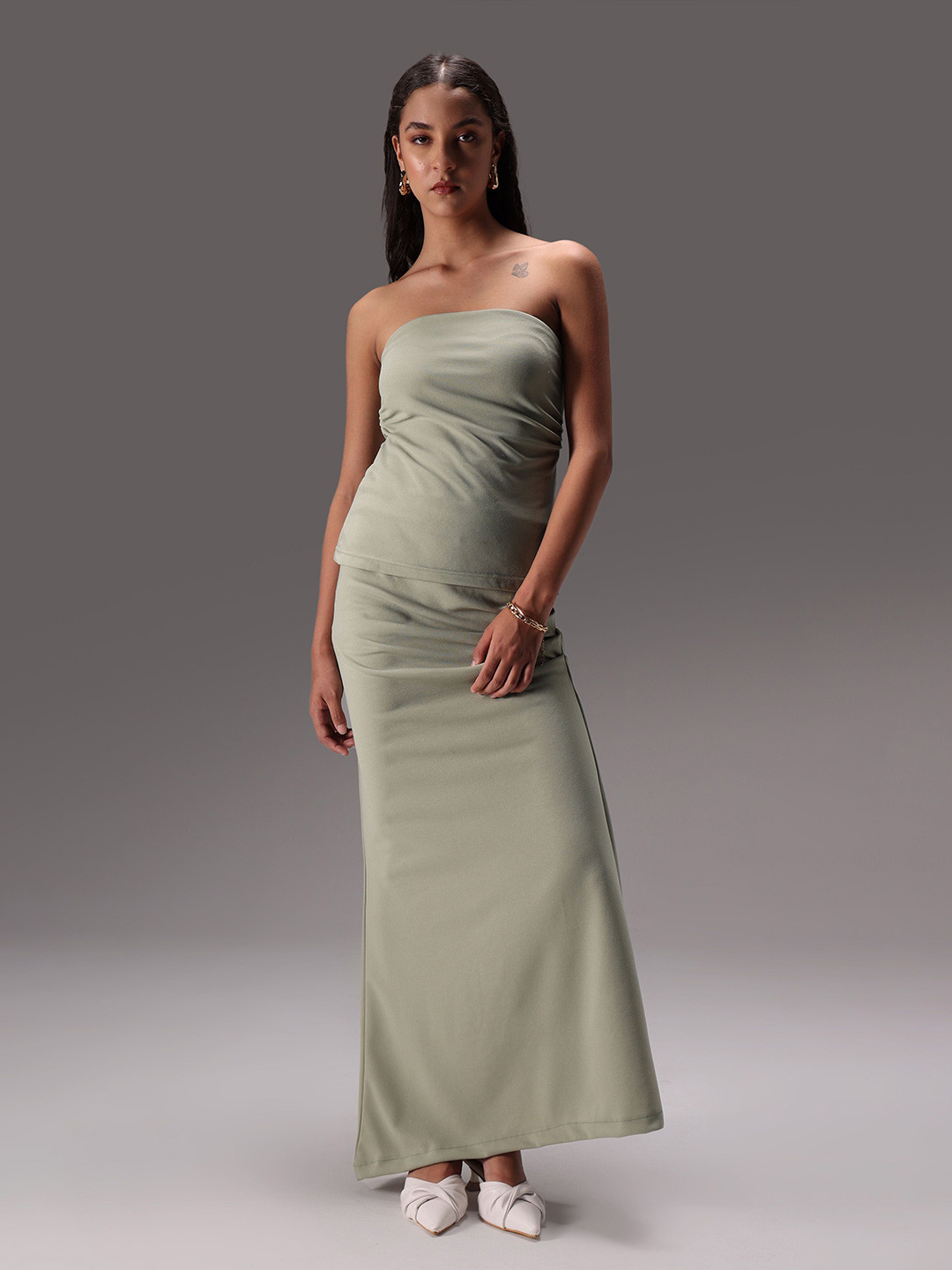 Obleka Off Shoulder Neck Tube Top With Skirt Co-Ords