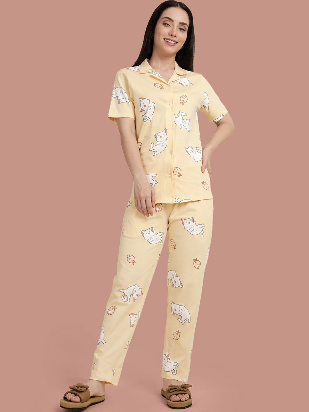 Twin Birds Printed Shirt With  Pant Co-ords Set