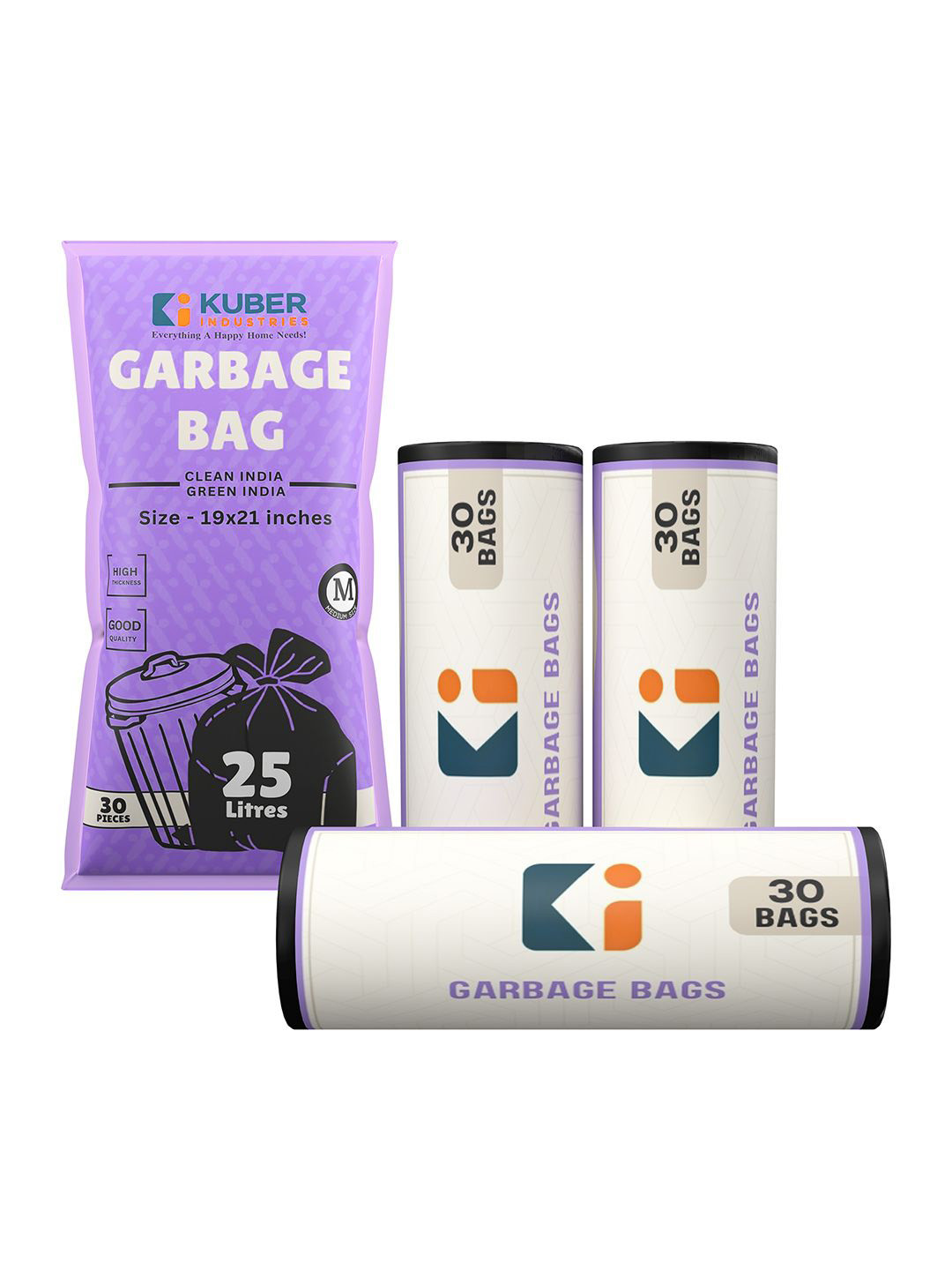 Kuber Industries 3-Pcs Black Premium Garbage Bags For Dustbin