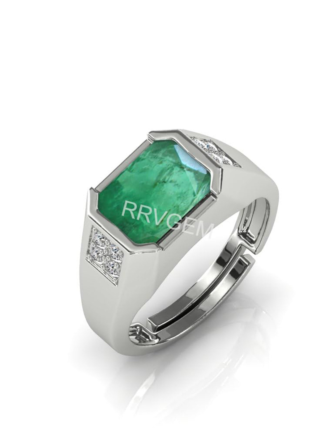 RRVGEM Emerald Gemstone Studded Adjustable Finger Ring