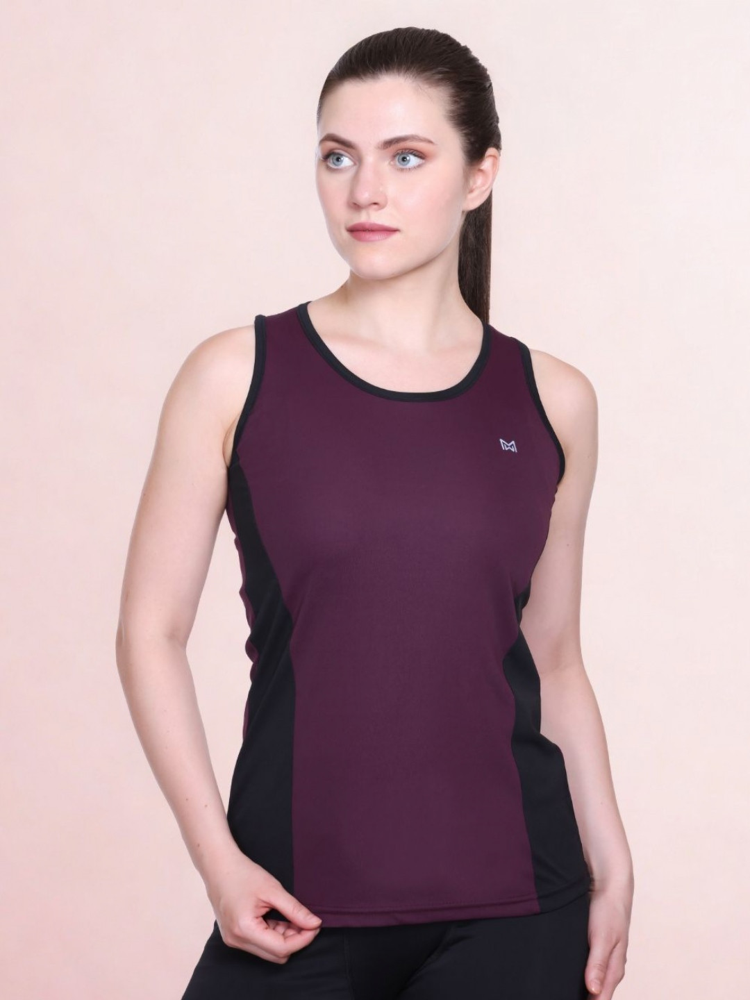 White Moon Colourblocked Sleeveless Round Neck Regular Fit Sports T-shirt