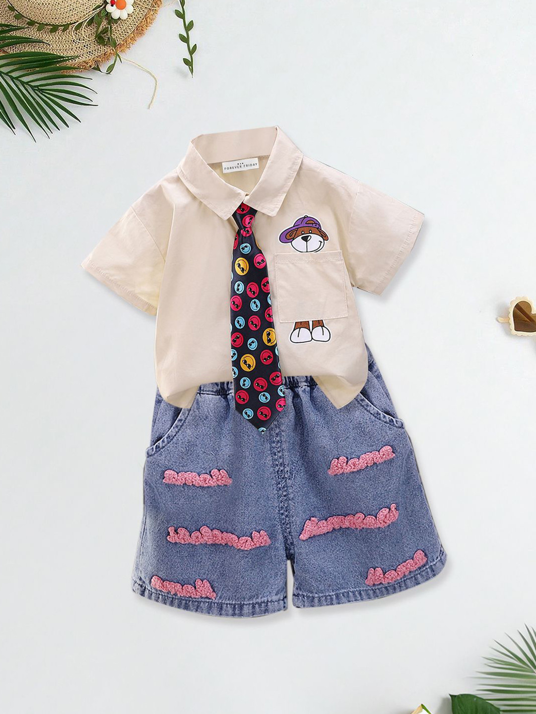 FOREVER FRIDAY Boys Short Sleeves Pure Cotton Shirt With Shorts