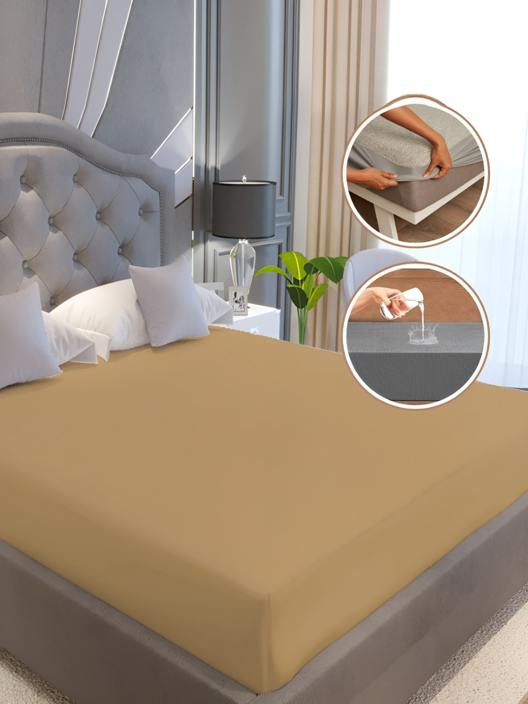 POORAK Beige Terry Stain Resistant Mattress Protector