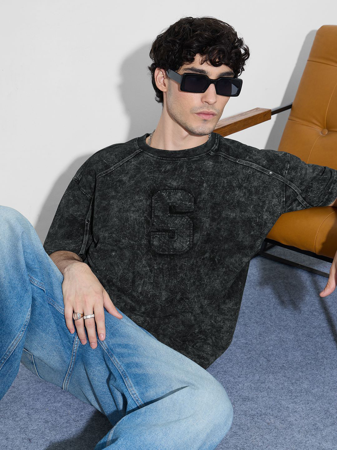 The Souled Store Oversized Blacked Out Abstract Printed Pure Cotton T-Shirt