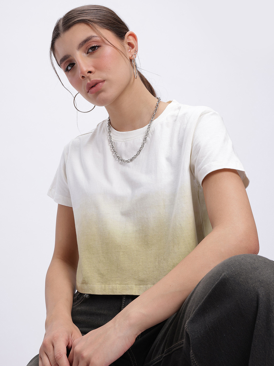 glitchez Color Drift Ombre Crop Boxy T-shirt