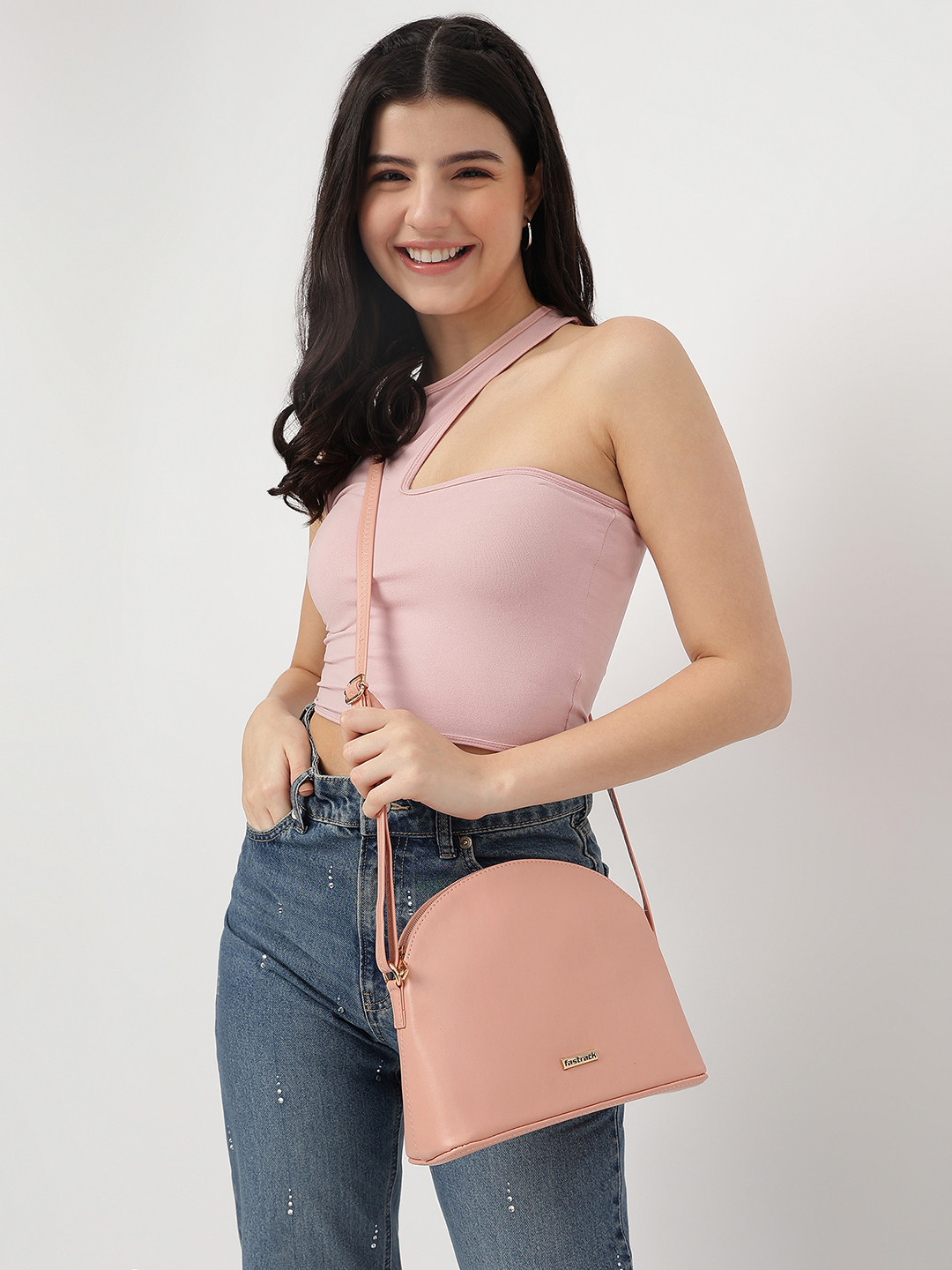 Fastrack Women Solid Structured Sling Bag with Quick Access Pocket