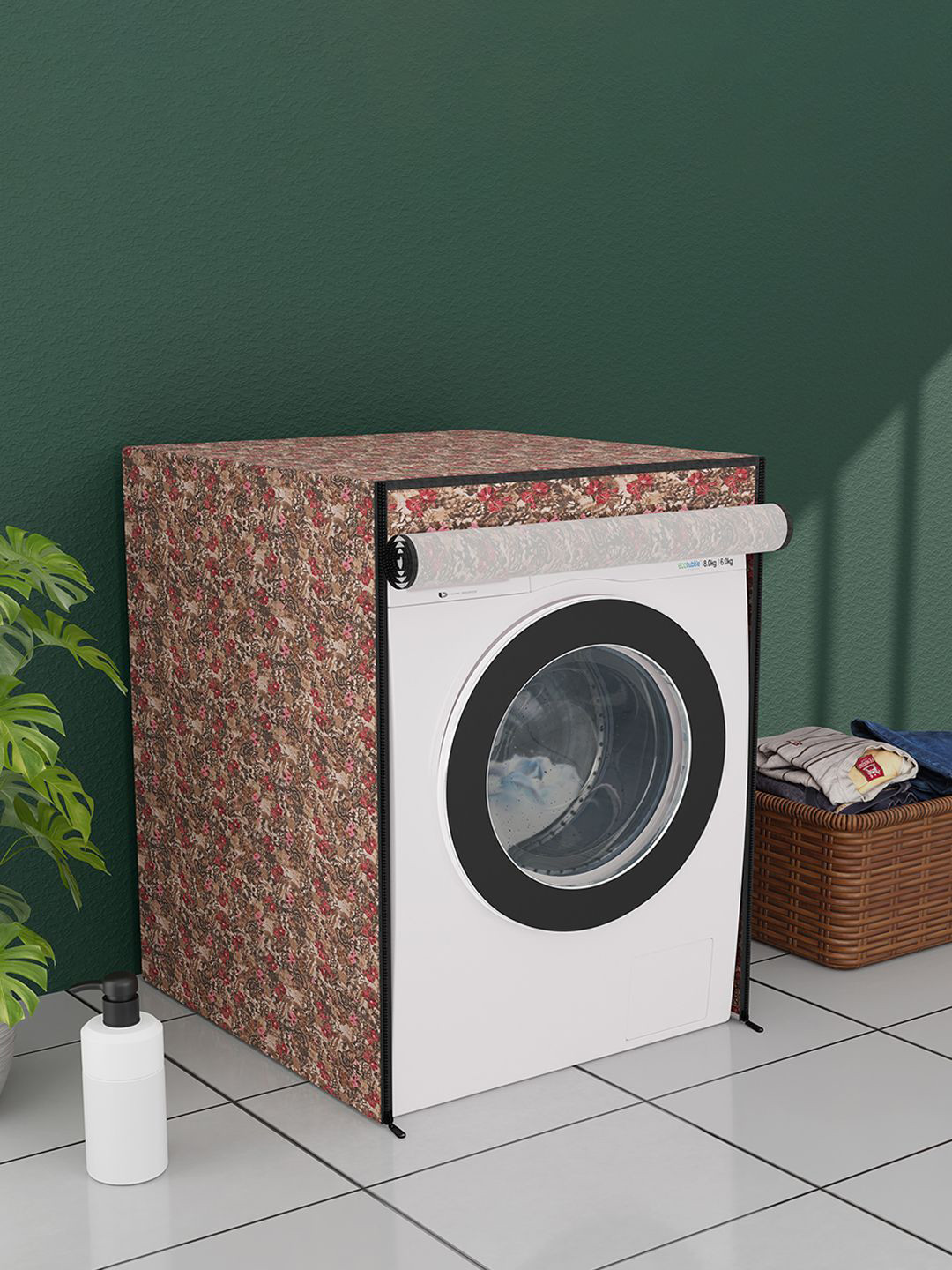 Kuber Industries Brown & Red Printed Front Load Washing Machine Cover