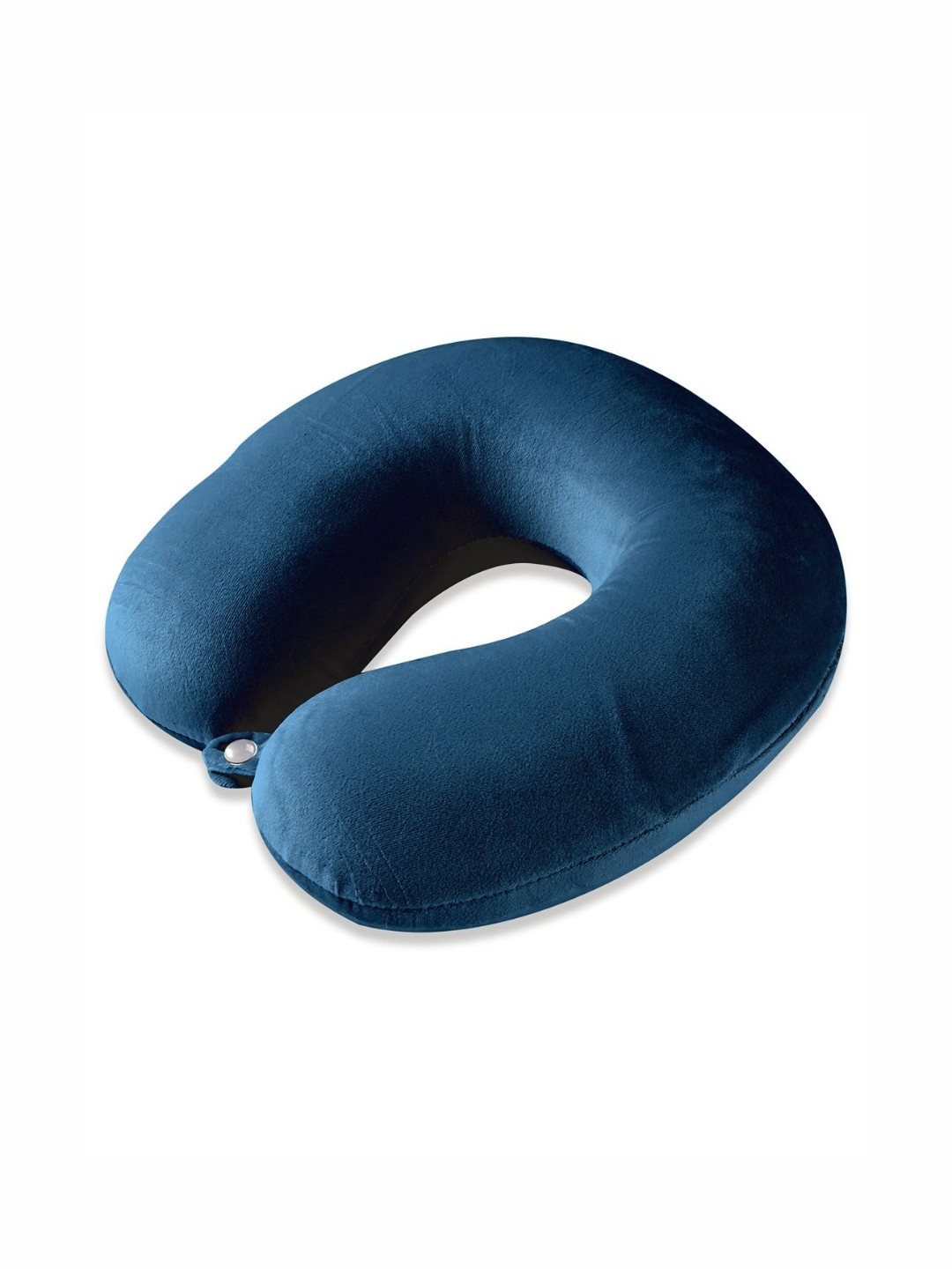 Aura Blue Solid Polyester Firm Memory Foam Travel Pillow-28 x 11 x 30 cm