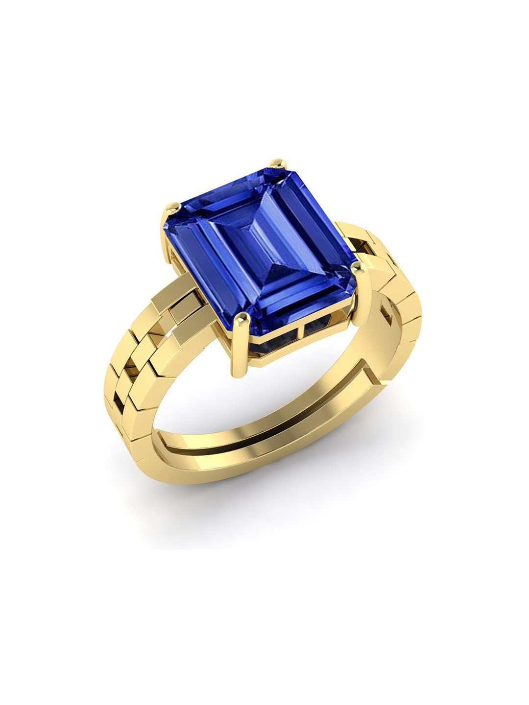 RRVGEM 5.00 KT Unisex Brass Plated Blue Sapphire Ring