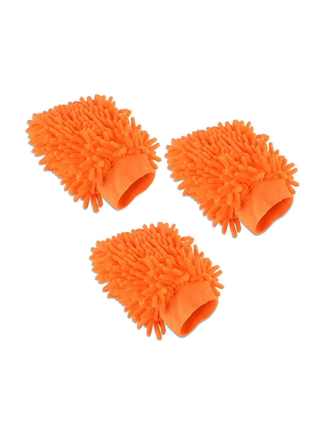 Aura 3-Pcs Orange Coloured Double Sided Car Washing Gloves
