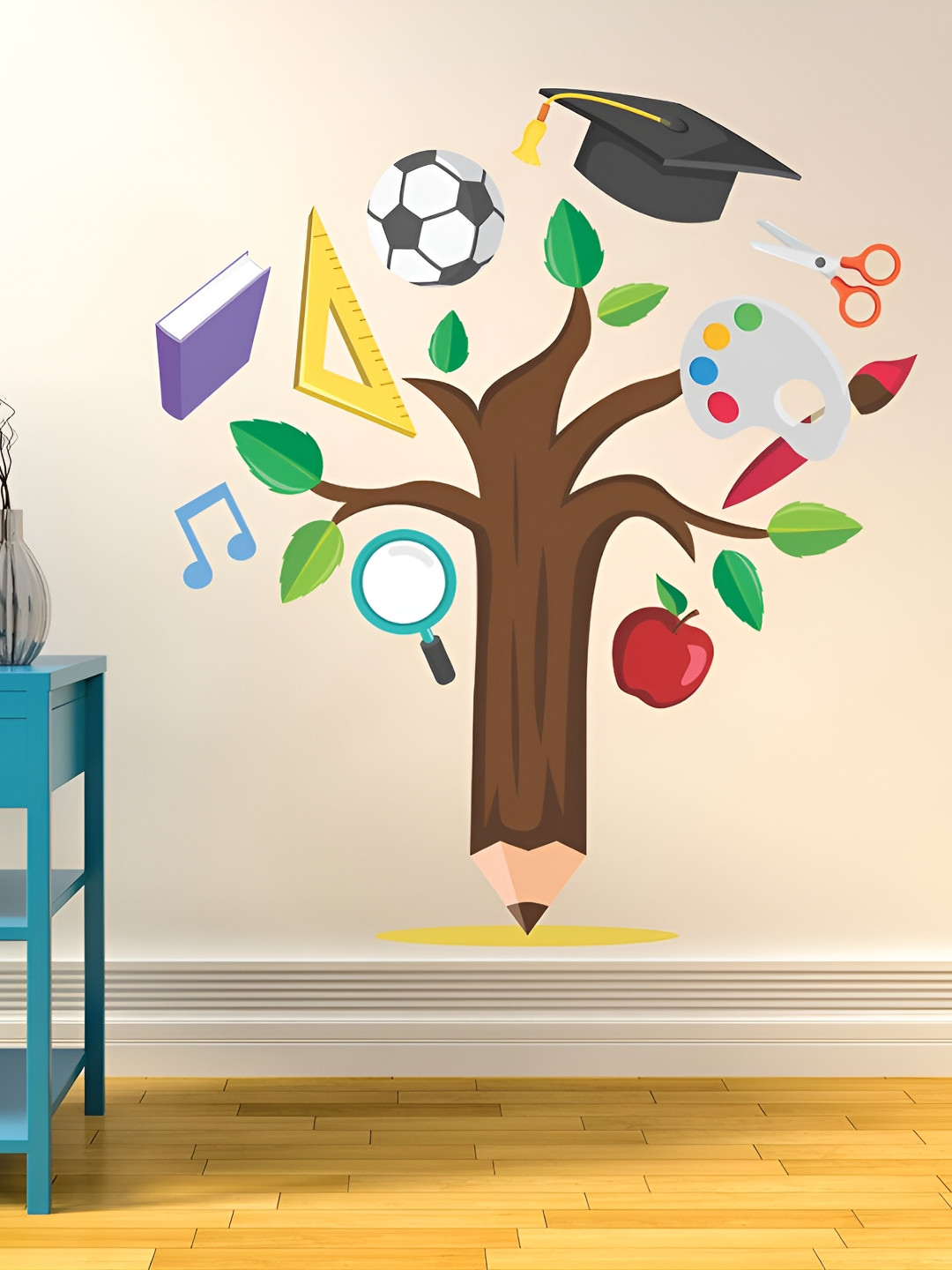 LANSTICK Green & Brown Printed Education Tree Wall Sticker