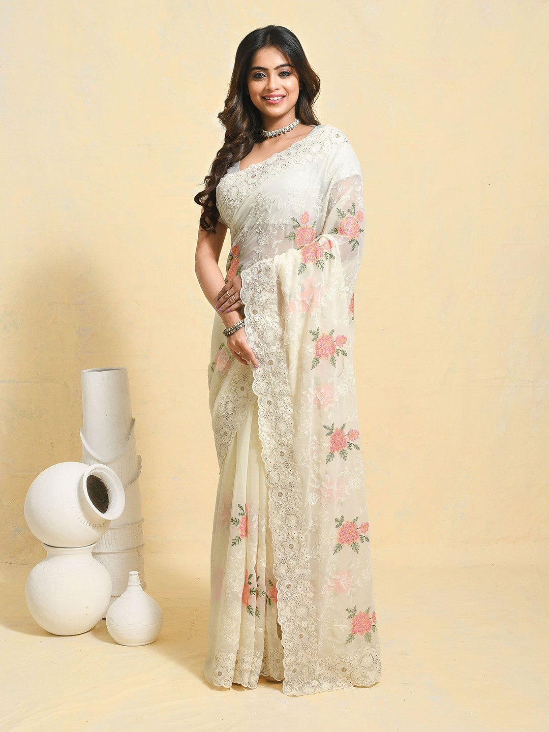 Rupeshwari Embellished Chikankari Pure Georgette Designer Saree