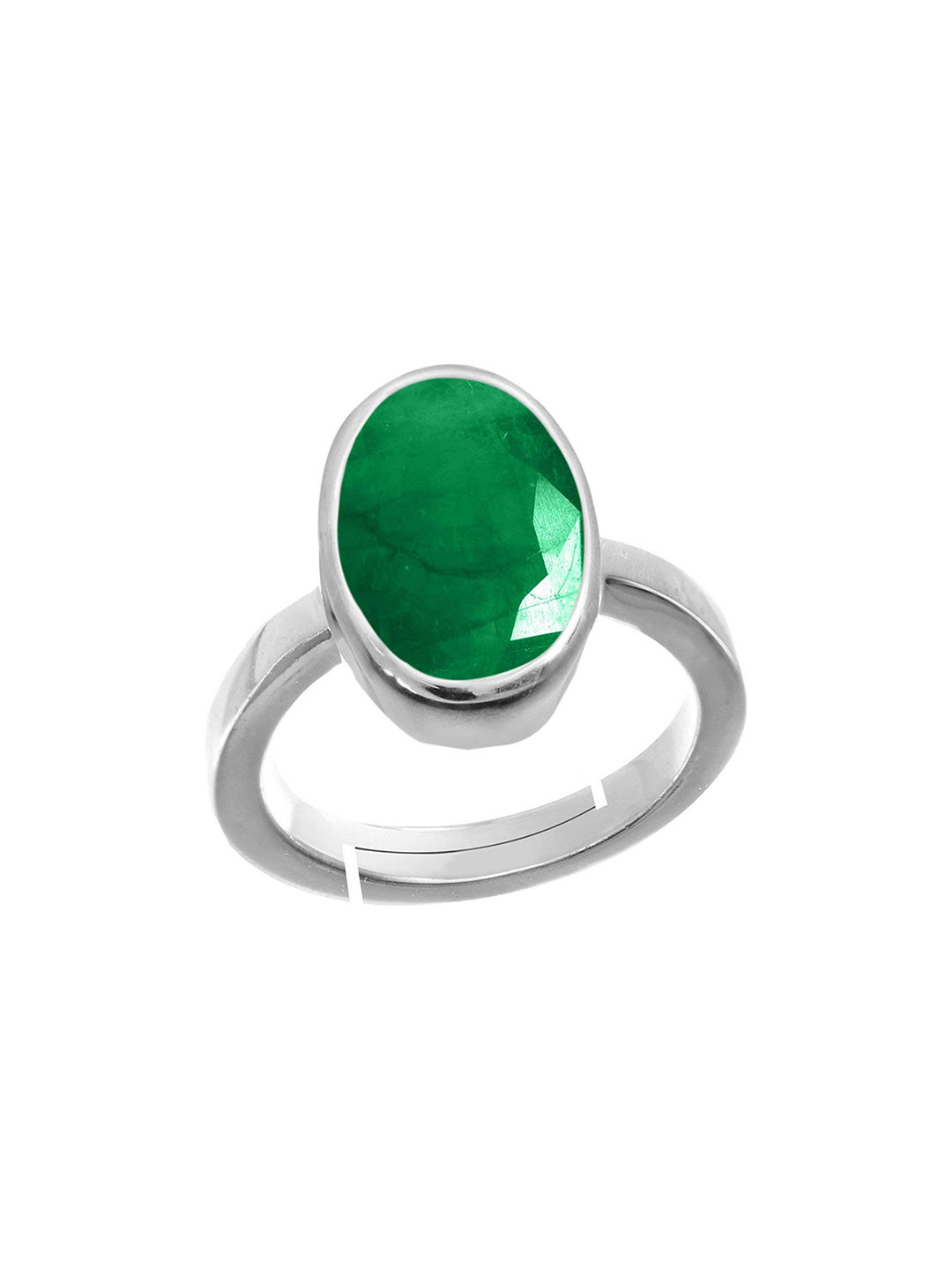 RRVGEM 13.50 Ratti Green Emerald Adjustable Silver Plated Green Panna Ring for Women an