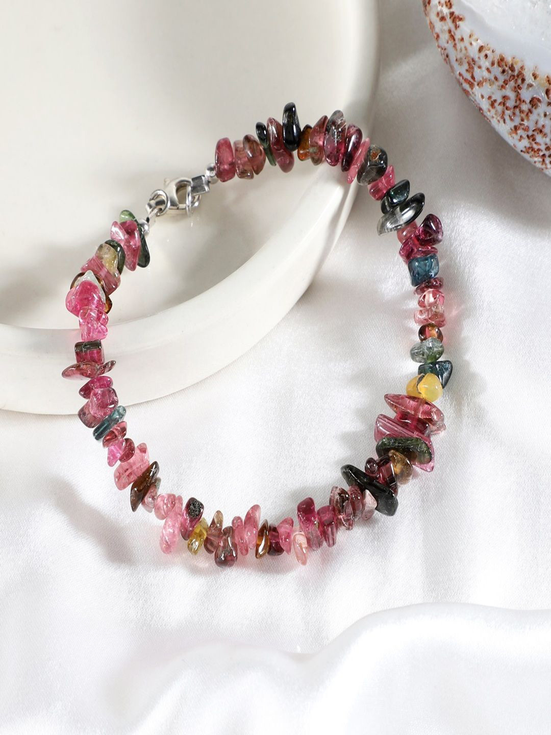 Nirvana Silver Rhodium-Plated Tourmaline Studded Wraparound Bracelet