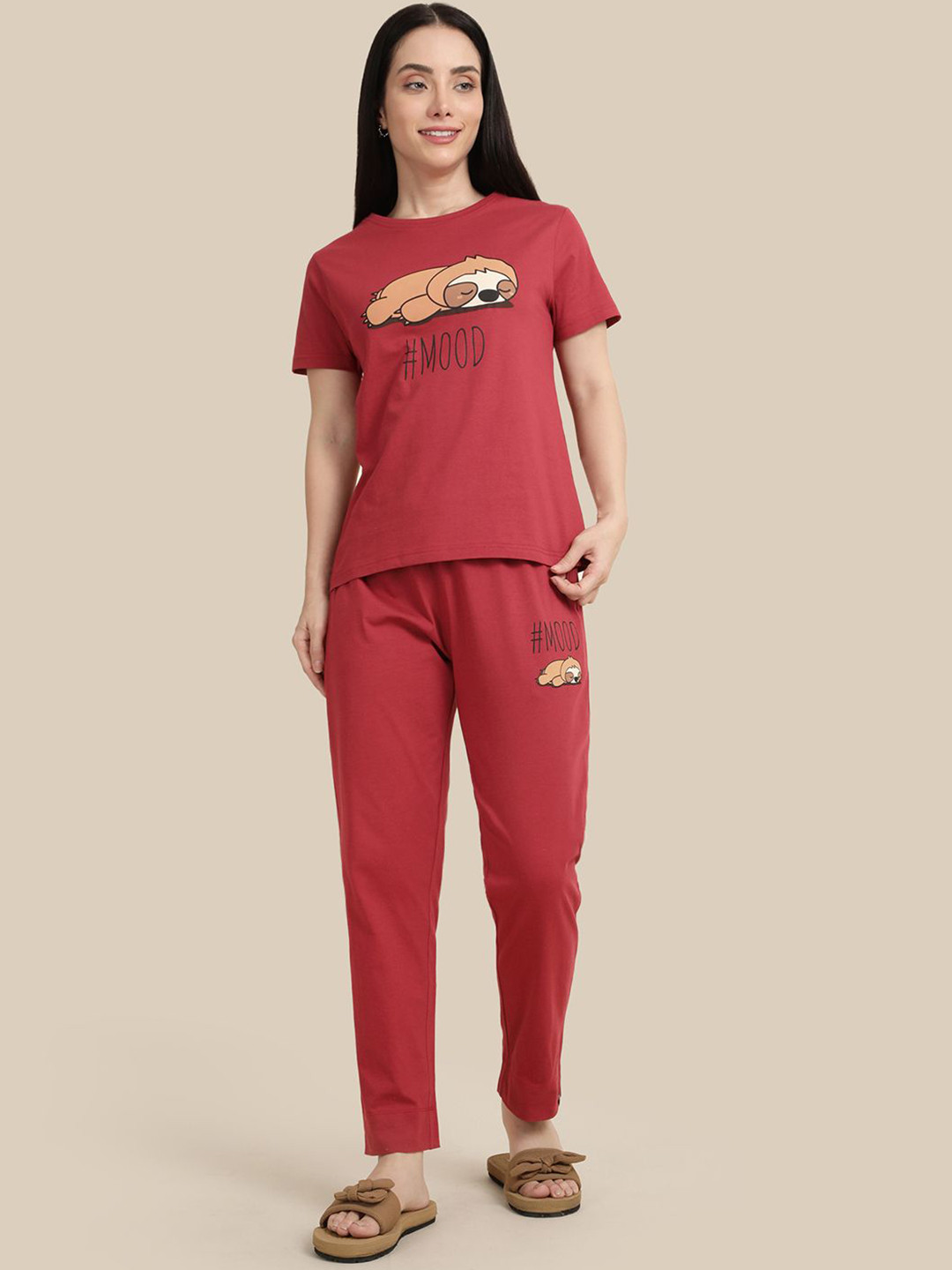 TWIN BIRDS Claret Printed T-Shirts With Trousers Co-ords Set