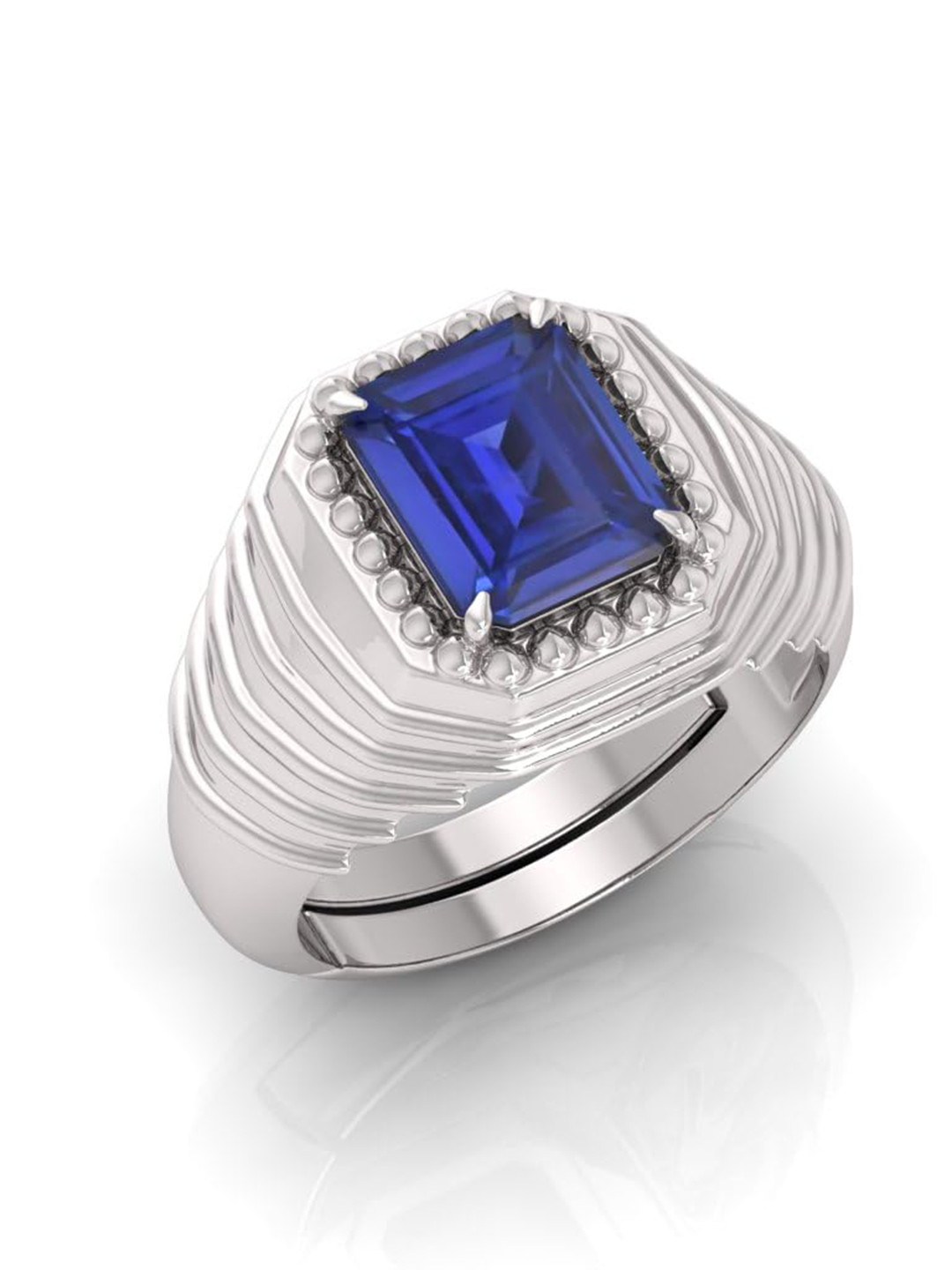 RRVGEM Blue Sapphire Gemstone Studded Adjustable Finger Ring