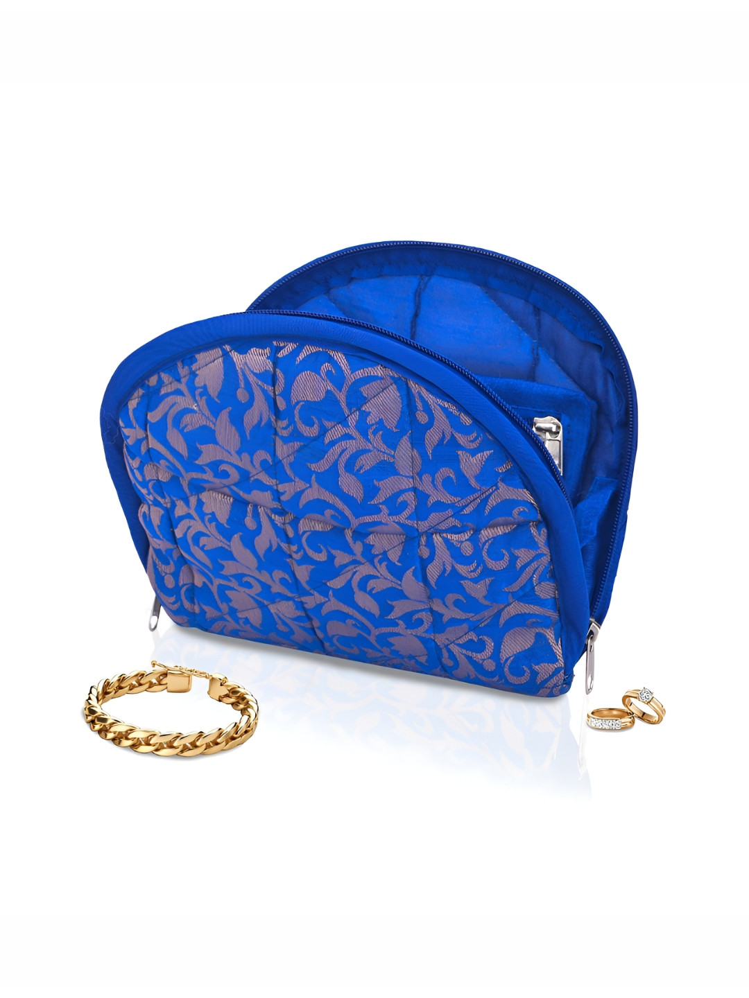 Aura Blue Printed Cotton Wardrobe Jewellery Organiser