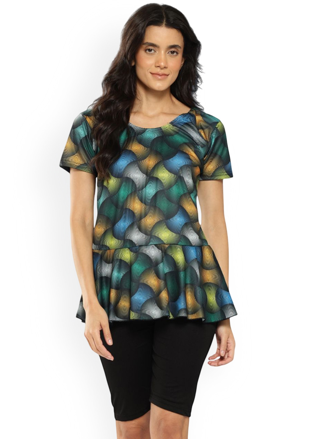 Aarika Abstract Printed Swim Suit With Cap