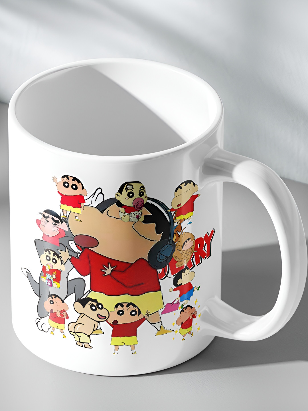 Gift4You Couple Goals Multicoloured Cartoon Characters Ceramic Microwave Safe Cup-330ml