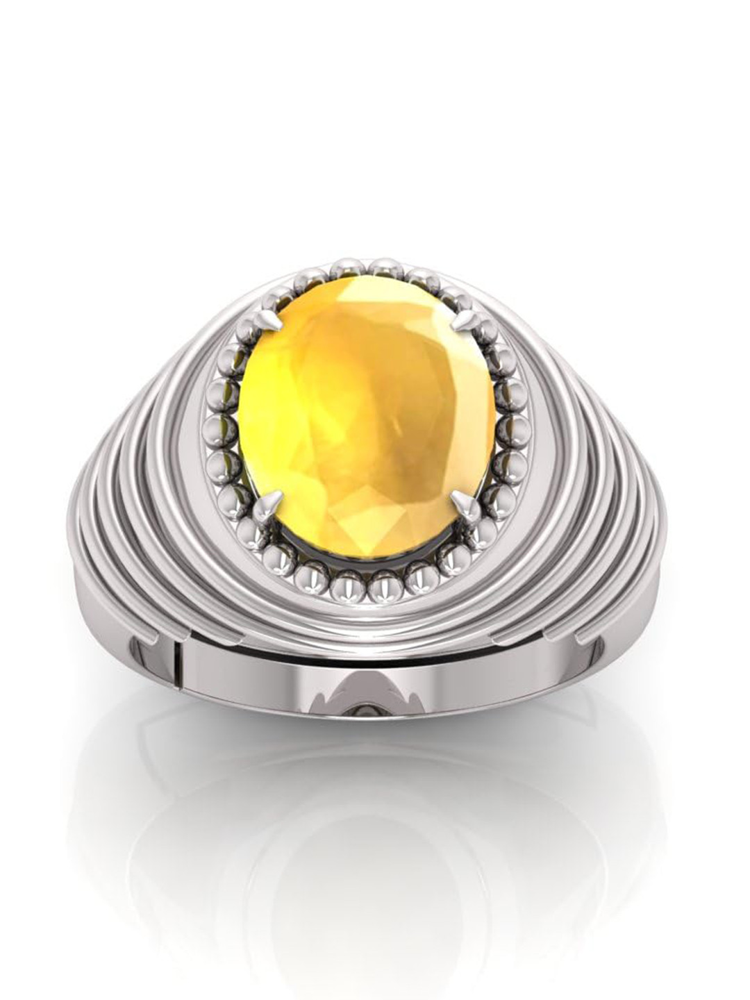 RRVGEM Yellow Sapphire Pukhraj Gem Silver-Plated Ring