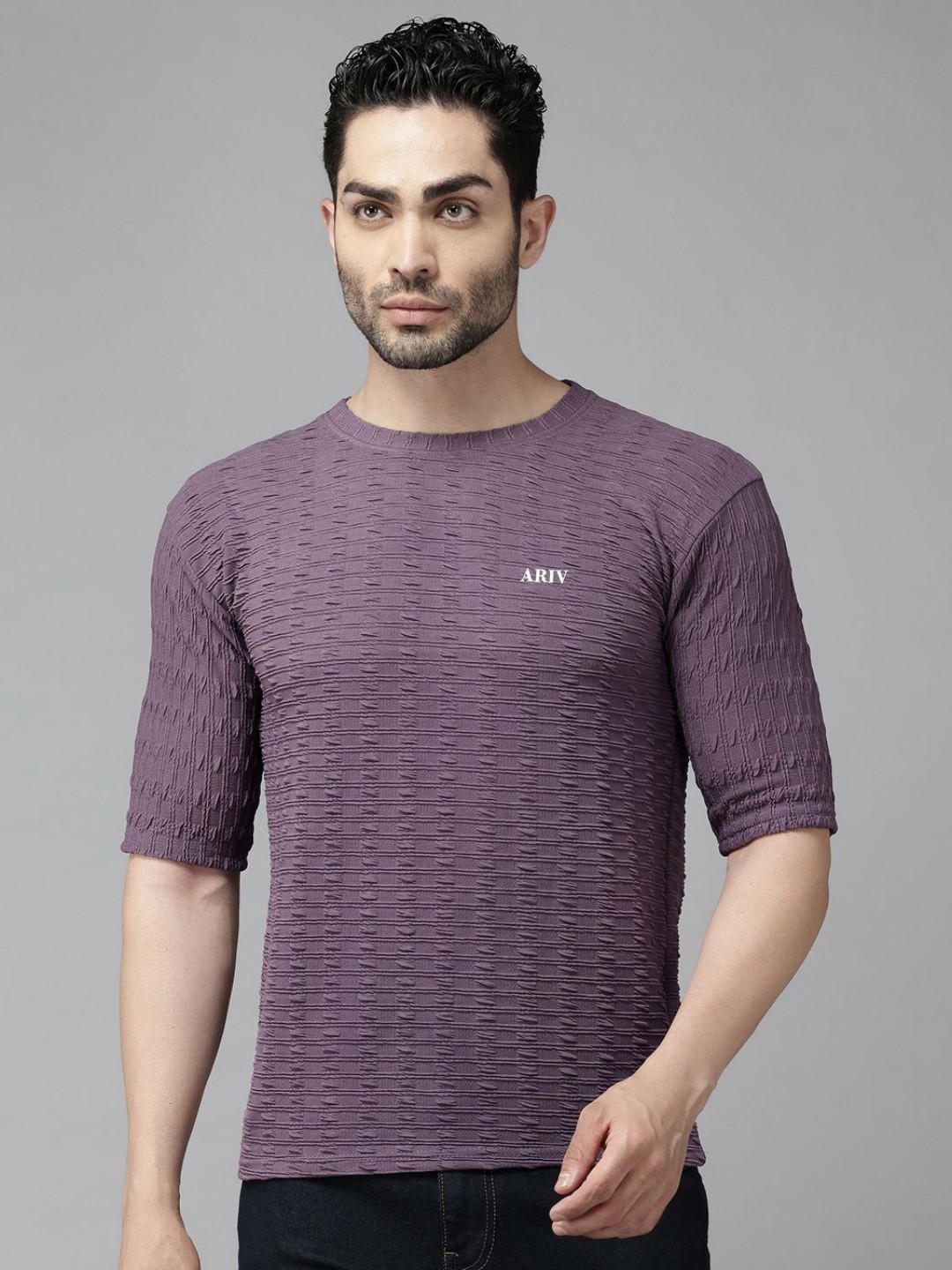 ATLANS Self Design Round Neck Regular Fit Polyester T-shirt