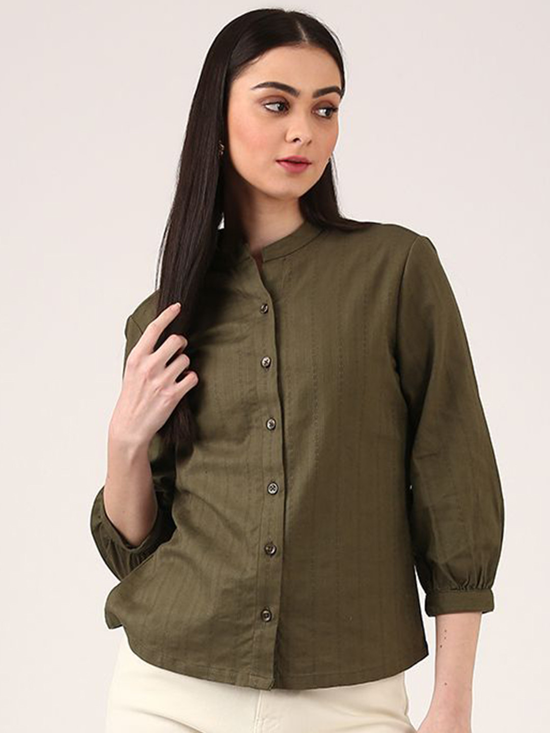 Jolene.club Mandrin Collar Cotton Formal Shirt