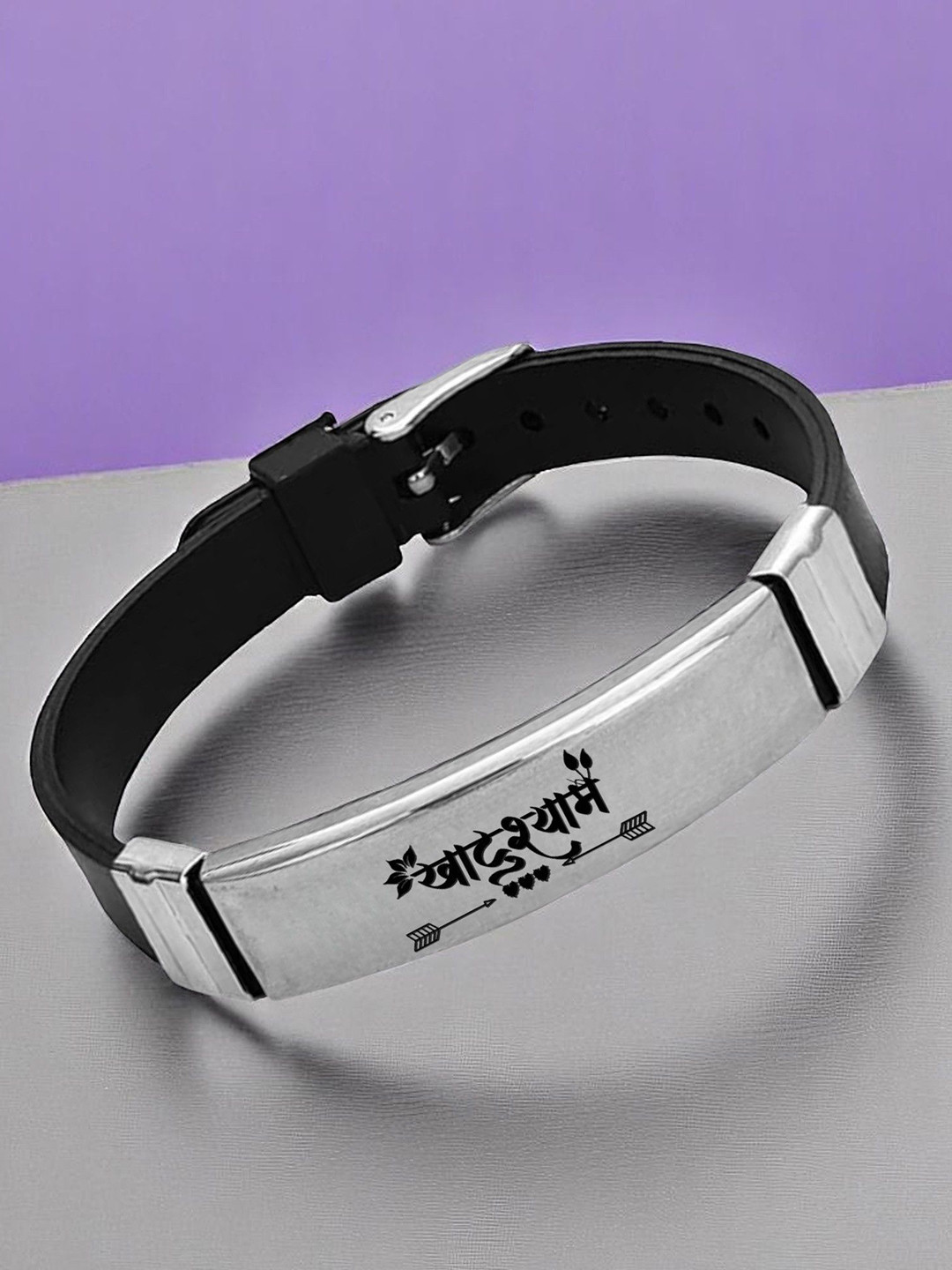 M Men Style Khaatoo Shyaam Printed Stainless Steel & Braided Leather Wraparound Bracelet