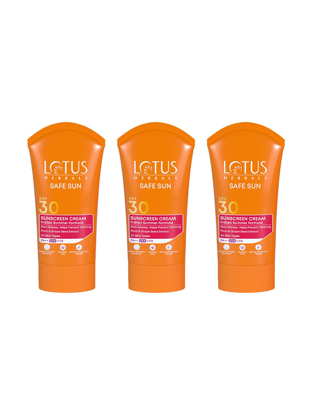 Lotus Herbals Set Of 3 Safe Sun SPF 30 PA++ Sunscreen Cream - 50 g Each