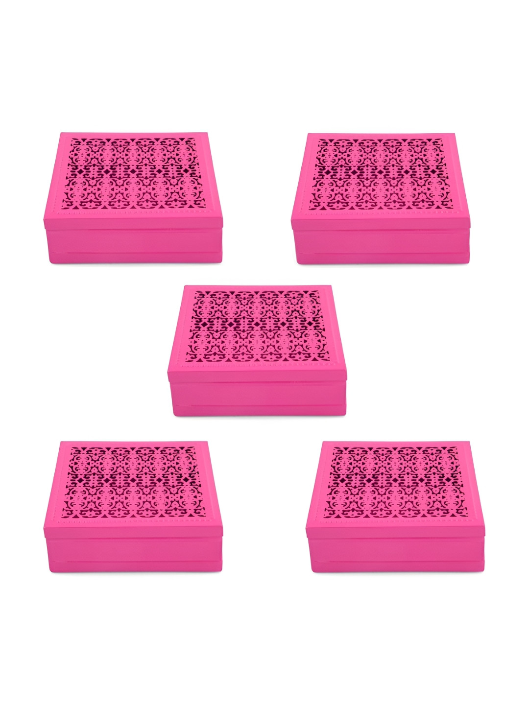 Living With Elan 5-Pcs Pink Laser-Cut Wooden Storage Box