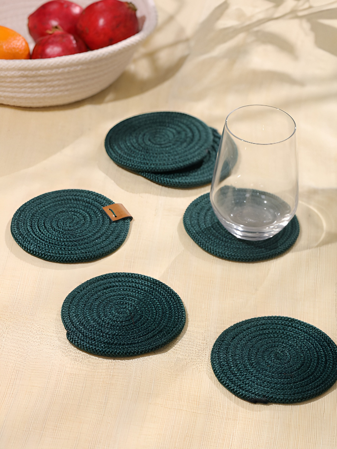 Umami Studio 6-Piece Green Braided Rope Coasters