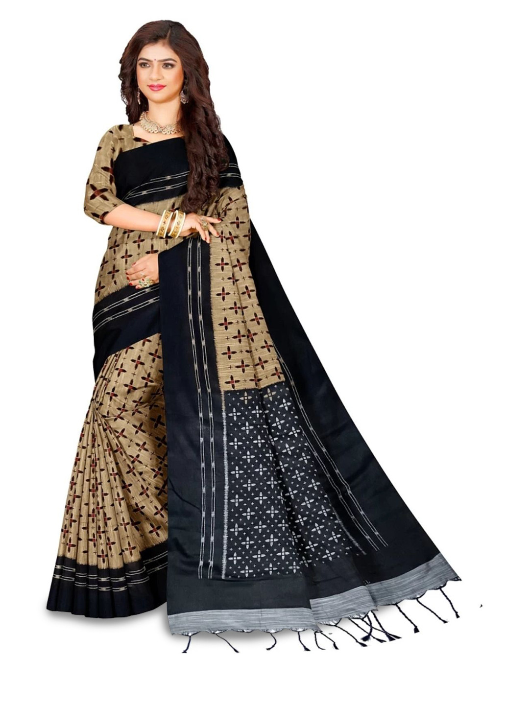 TITHI SAREES Geometric Printed Zari Ready to Wear Sambalpuri Saree