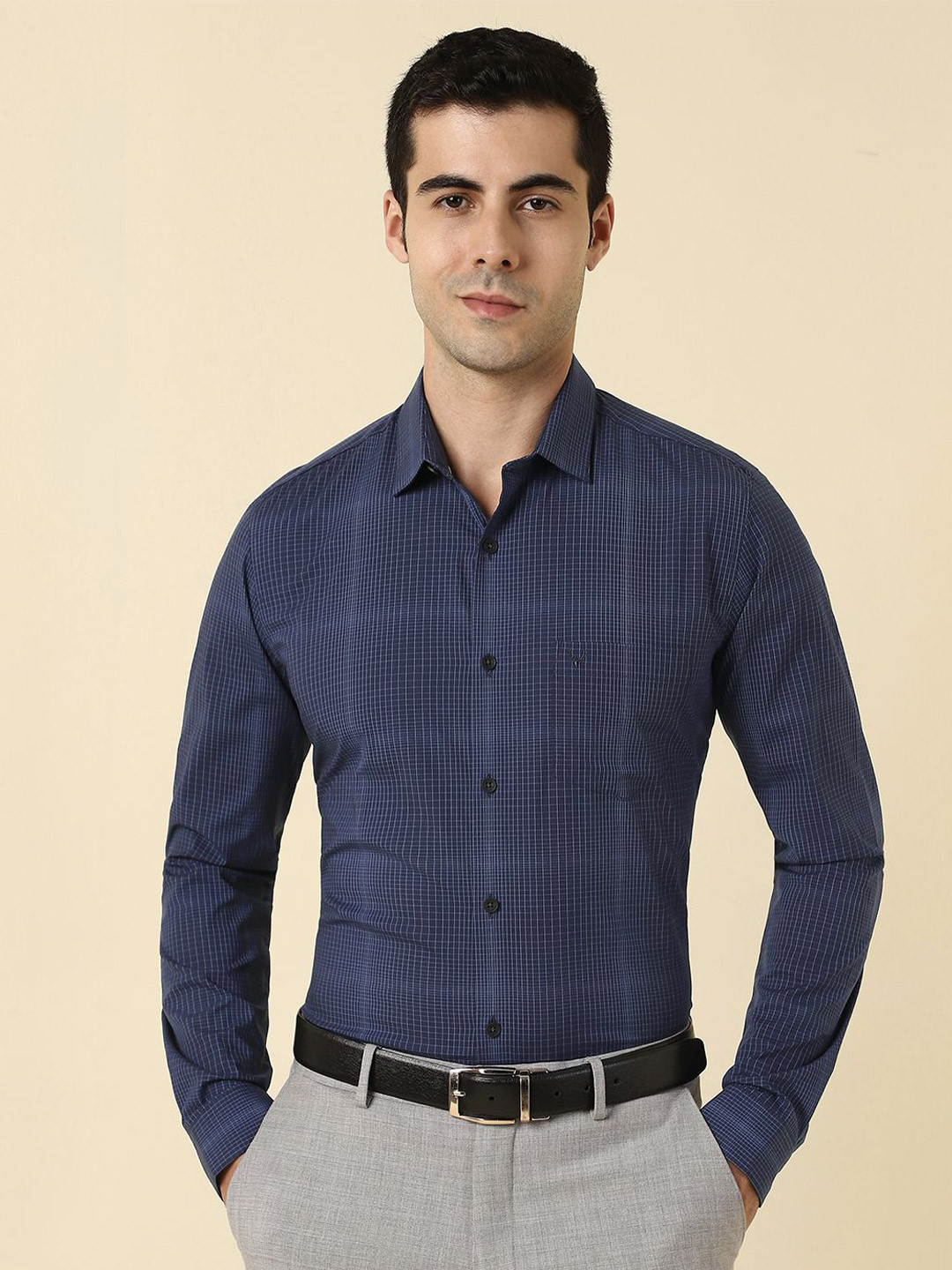 Allen Solly Grid Tattersall Checked Spread Collar Cotton Slim Fit Formal Shirt