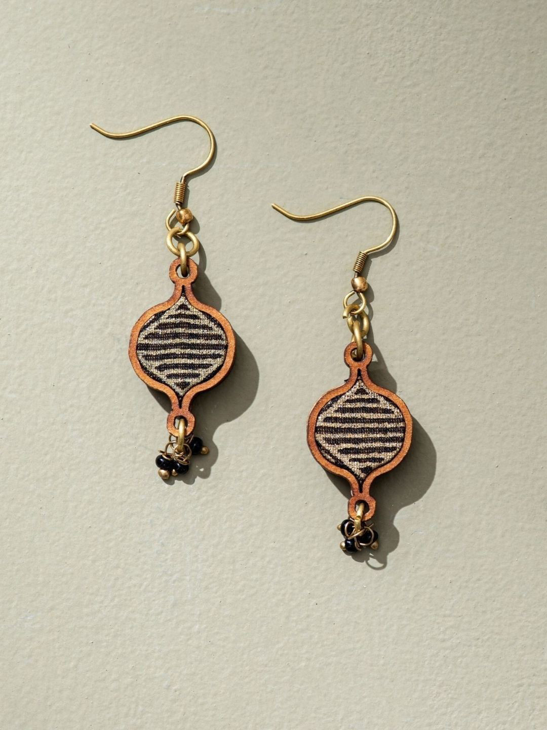 WHE Artificial Beaded Upcycled Fabric And Repurposed Wood Contemporary Drop Earrings