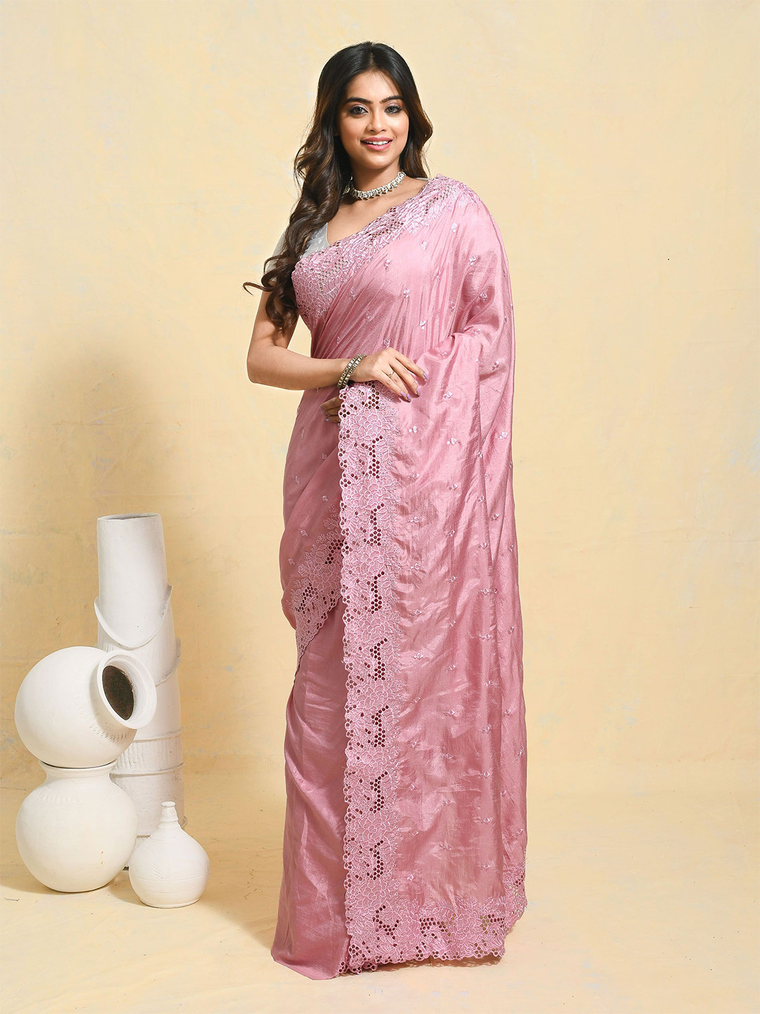 Rupeshwari Embroidered Schiffli Border Saree