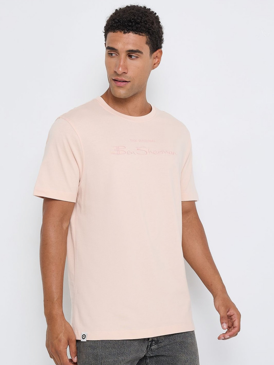 BEN SHERMAN Self Design Round Neck Regular Fit Cotton T-shirt