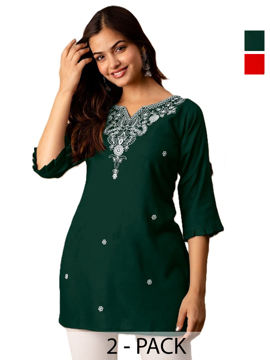 Aura Glam Pack Of 2 Ethnic Motifs Embroidered Chikankari Kurti